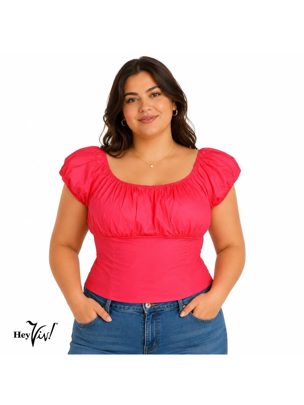 Hot Pink Peasant Blouse Top On/Off Shoulder Smocked Back Retro Size 2X - Hey Viv